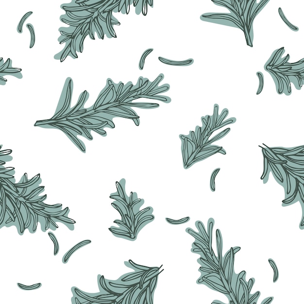 Seamless pattern of green rosemary leaves on white background. set of element for advertising, packaging design of condiment products.