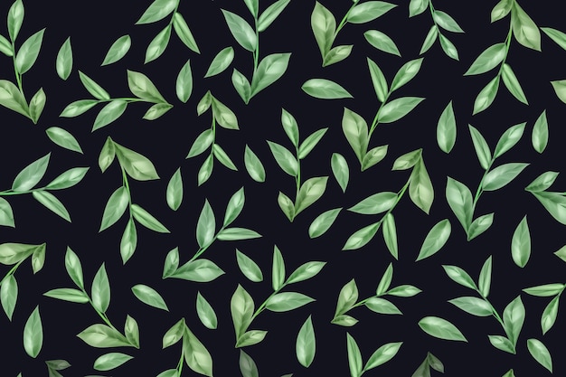 Seamless pattern of green tea or mint leaves on a white background