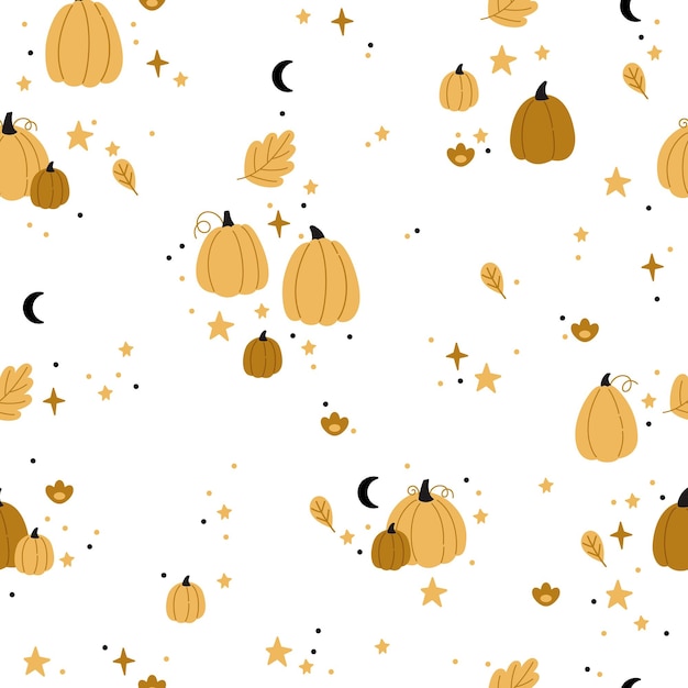 Seamless pattern Halloween background with pumpkins.