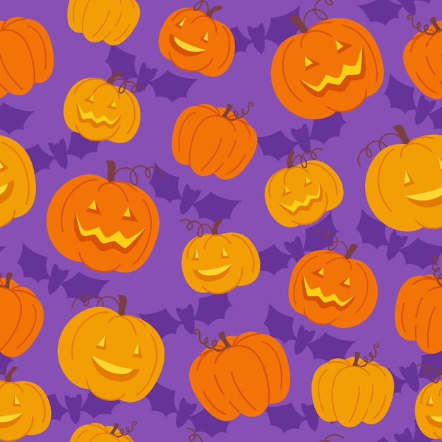 Modello senza cuciture delle lanterne della zucca di halloween su fondo porpora