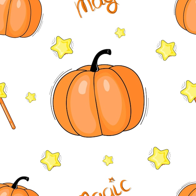 Seamless pattern halloween pumpkin and stars