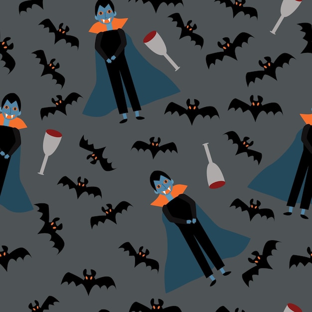 Vettore modello senza cuciture per halloween. illustrazione vettoriale del vampiro