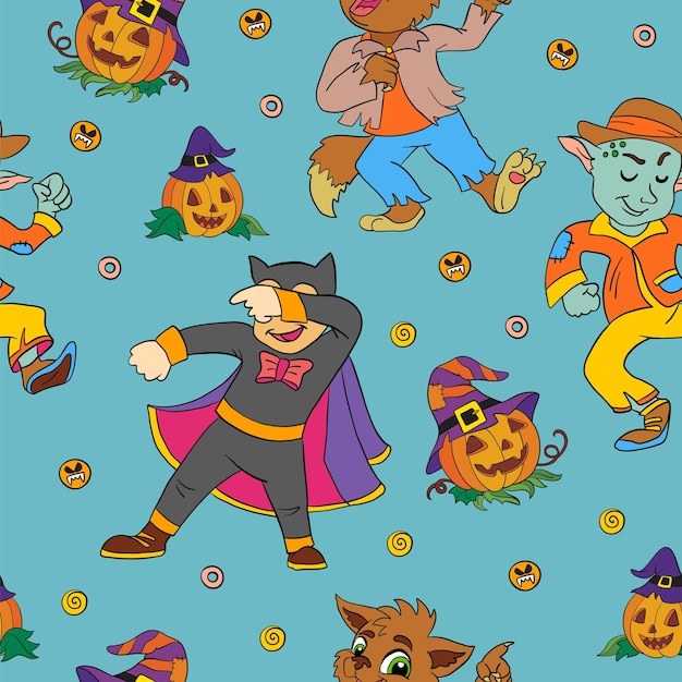 Modello senza cuciture di halloween con simpatici mostri danzanti per bambini