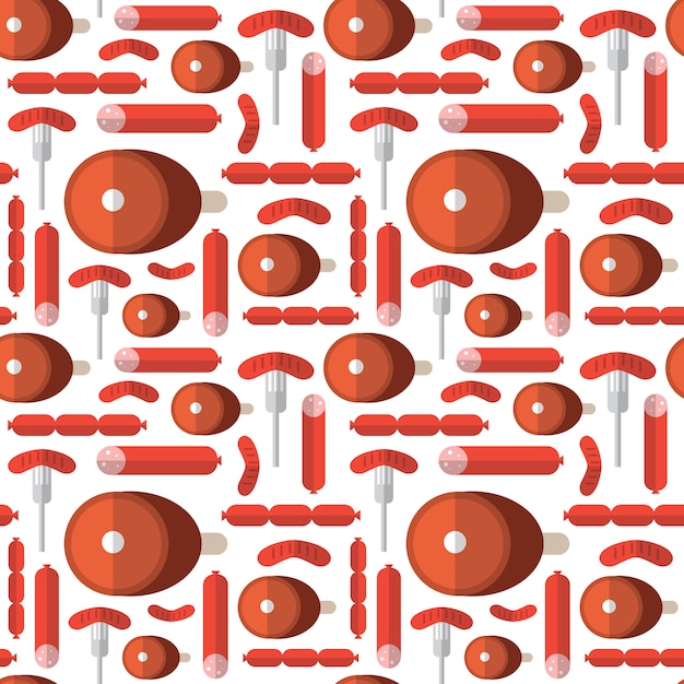 Vector seamless pattern ham and german sausages