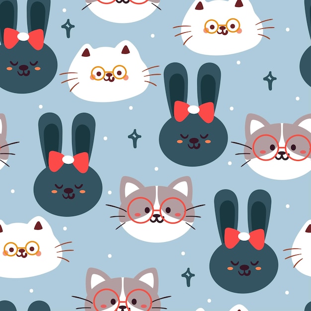 seamless pattern hand drawing cartoon bunny and cat animal drawing for fabric print textile