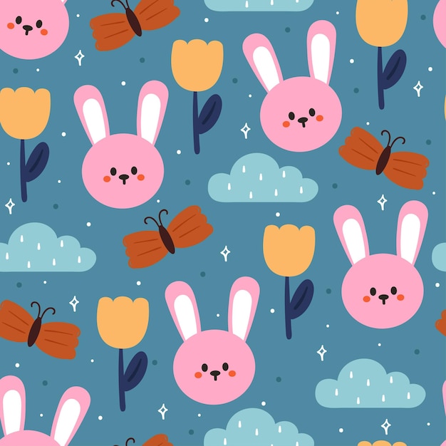 seamless pattern hand drawing cartoon bunny and flower animal drawing for fabric print textile