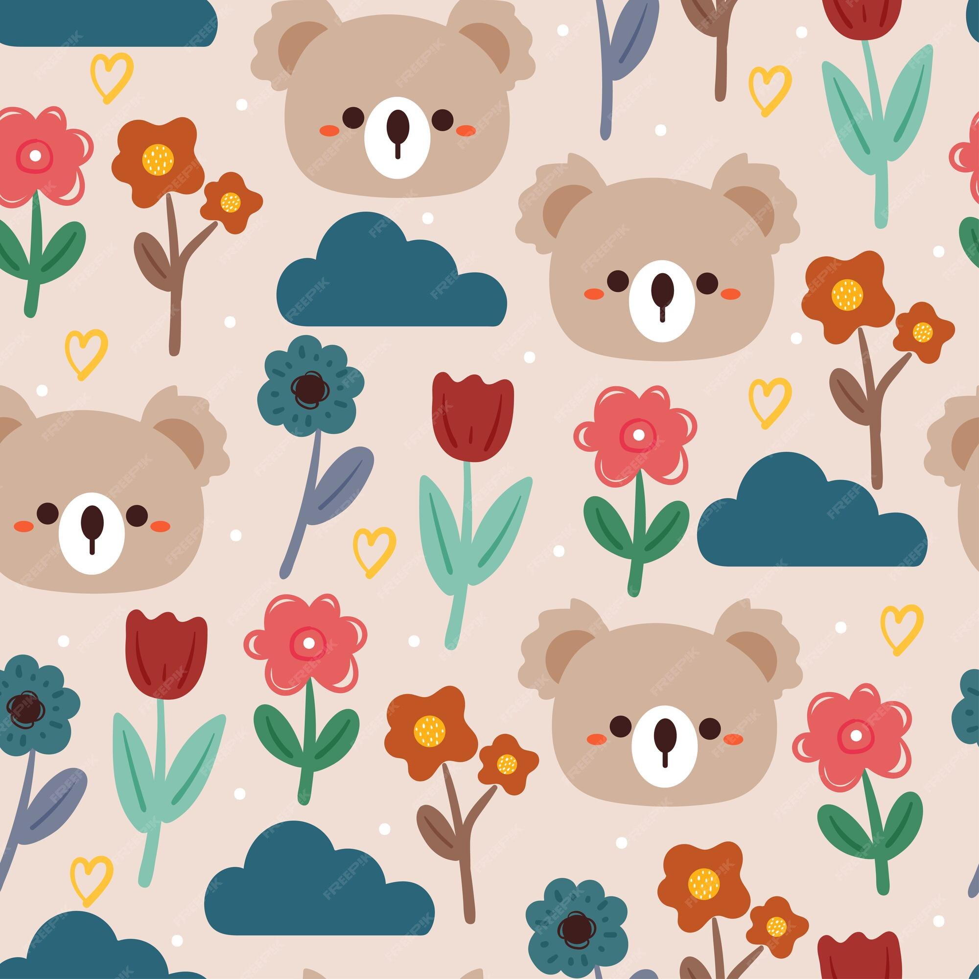 Premium Vector | Seamless pattern hand drawing cartoon koala and flower animal drawing for fabric print textile Premium Vector | Seamless pattern hand drawing cartoon koala and flower animal drawing for fabric print textile