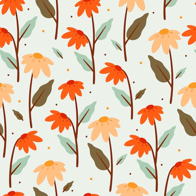 seamless pattern hand drawing flower and leaves