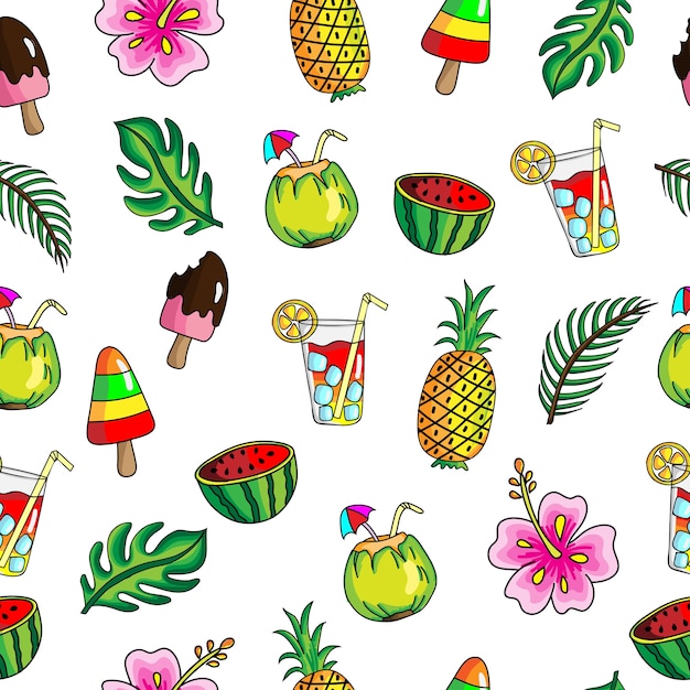 Seamless pattern hand drawing summer