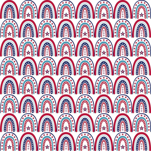 Vector seamless pattern of hand drawn 4th of july rainbows