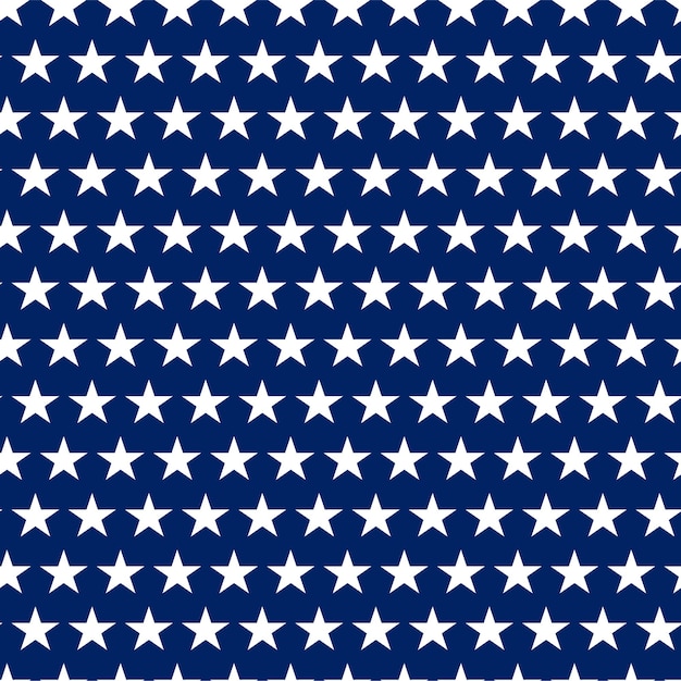 Seamless pattern of hand drawn 4th of July white stars on blue background