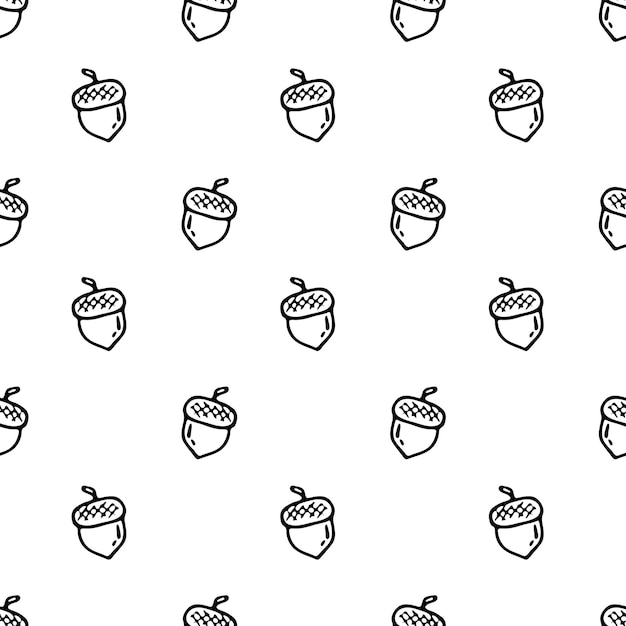 Seamless pattern Hand drawn acorn doodle. Sketch Back to school, icon. Decoration element. Isolated on white background. Vector illustration.