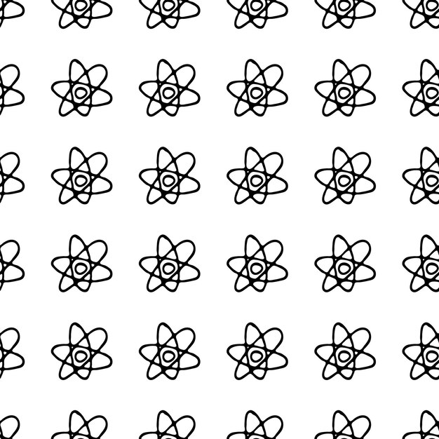 Seamless pattern Hand drawn atom doodle. Sketch Back to school, icon. Decoration element. Isolated on white background. Vector illustration.