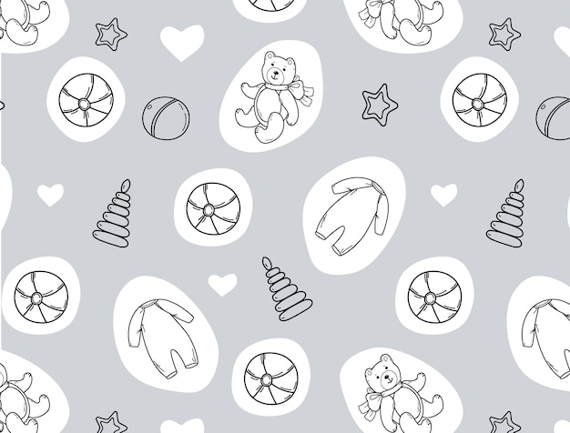 Seamless pattern of hand drawn baby and newborn doodle for banner