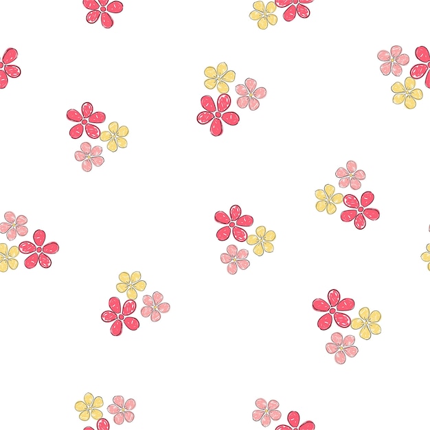 Vector seamless pattern hand drawn beautiful flowers design print background for textile and fabric ornament