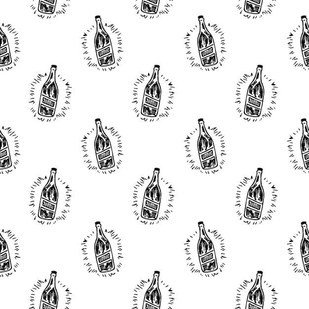 Seamless pattern hand drawn bottle of bear. doodle black sketch. sign symbol. decoration element. isolated on white background. flat design. vector illustration.