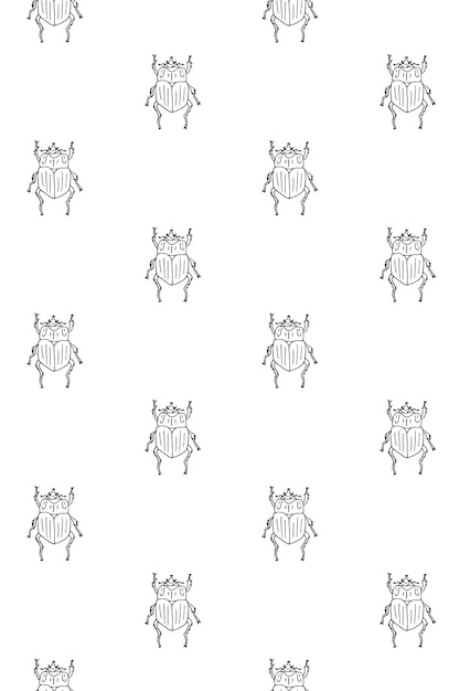 Seamless pattern of hand drawn bug beetle