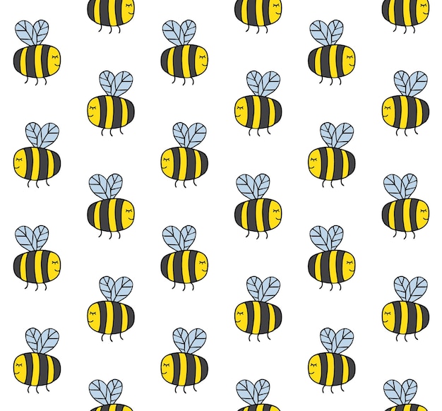 Seamless pattern of hand drawn bumblebees