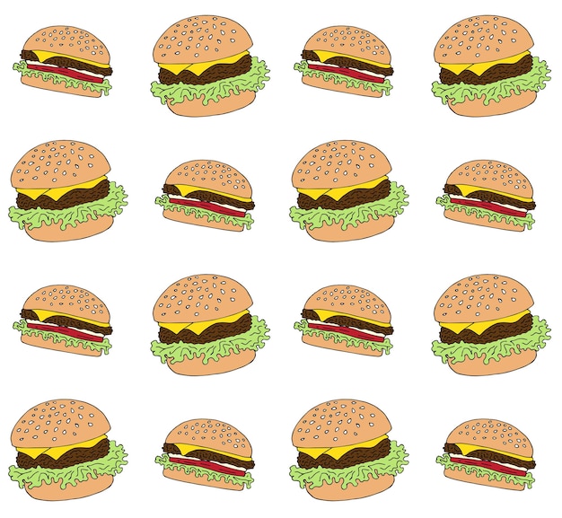 Seamless pattern of hand drawn burgers