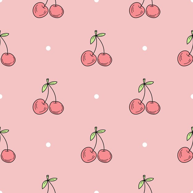 Vector seamless pattern of hand drawn cherry minimalistic seamless pattern