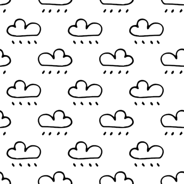 Seamless pattern hand drawn clouds. Doodle black sketch. Sign symbol. Decoration element. Isolated on white background. Flat design. Vector illustration.