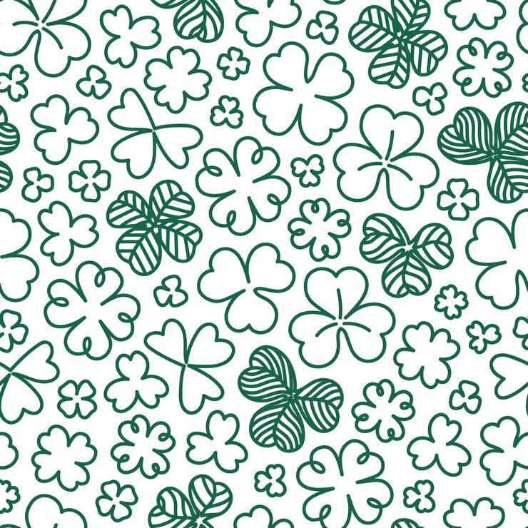 Vector seamless pattern of hand drawn clover doodle on transparent background