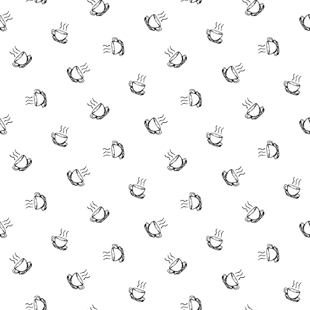 Seamless pattern hand drawn cup. Doodle black sketch. Sign symbol. Decoration element. Isolated on white background. Flat design. Vector illustration.