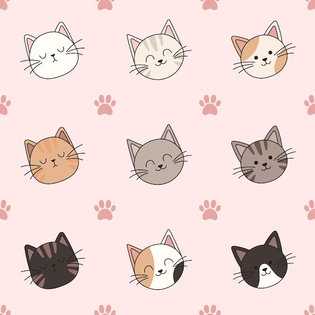 Seamless pattern hand drawn cute cats perfect for scrapbooking greeting card poster sticker kit