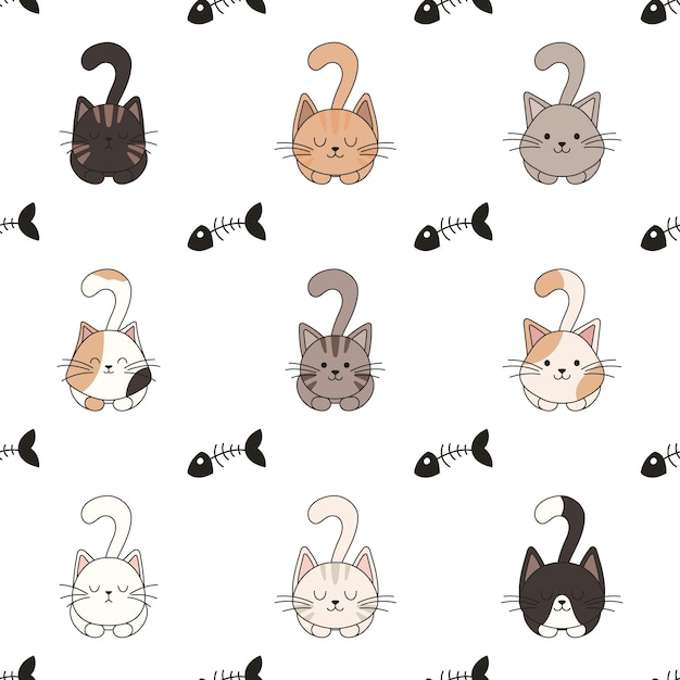 Seamless pattern hand drawn cute cats Perfect for scrapbooking greeting card poster sticker kit