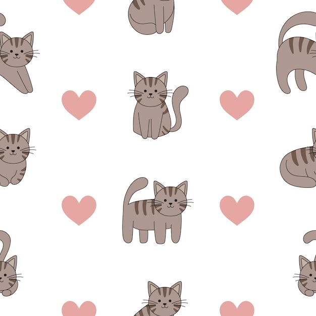 Seamless pattern hand drawn cute cats Perfect for scrapbooking greeting card poster sticker kit