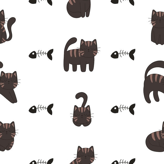 Seamless pattern hand drawn cute cats Perfect for scrapbooking greeting card poster sticker kit