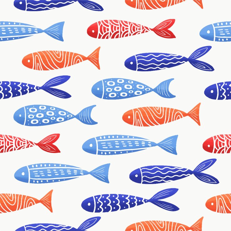 Seamless pattern of hand drawn doodle fish
