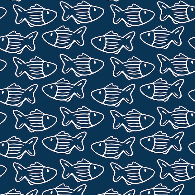 Vector seamless pattern of hand drawn doodle fish