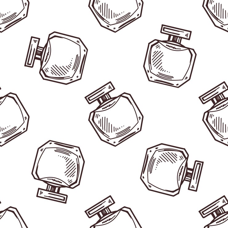 Vector seamless pattern of hand drawn doodle perfume bottle beauty cosmetic element self care