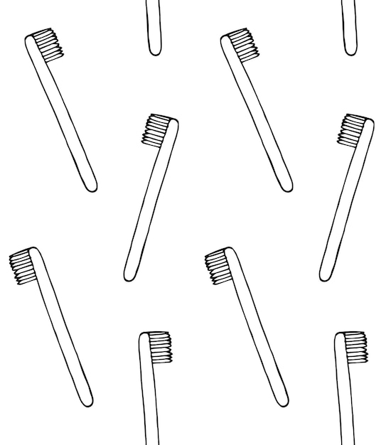 Seamless pattern of hand drawn eco friendly bamboo tooth brush