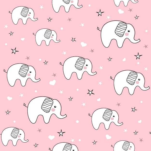 Premium Vector | Seamless pattern of a hand-drawn elephant on a pink ...