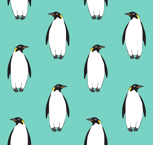 Seamless pattern of hand drawn emperor penguins