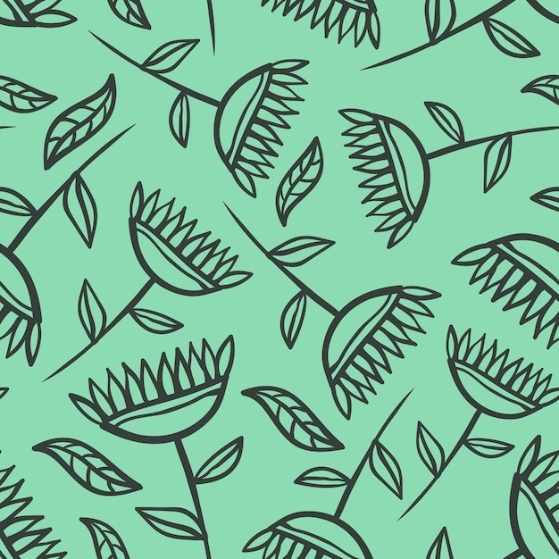 Vector seamless pattern of hand drawn floral elements textile print