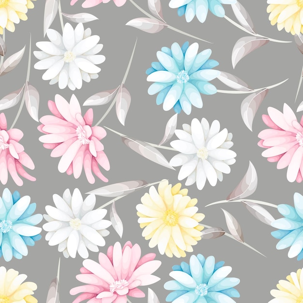 Seamless pattern hand drawn flowers field