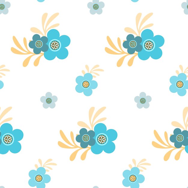 Seamless pattern of hand drawn of fresh, garden flowers  on isolated background.