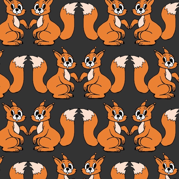 Seamless pattern hand drawn funny red squirrels