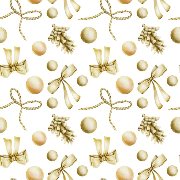 Seamless pattern of hand drawn golden Christmas elements