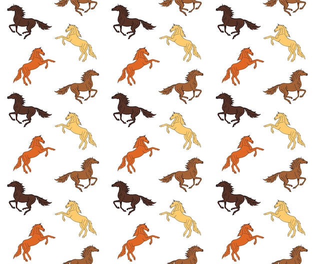 Seamless pattern of hand drawn horses