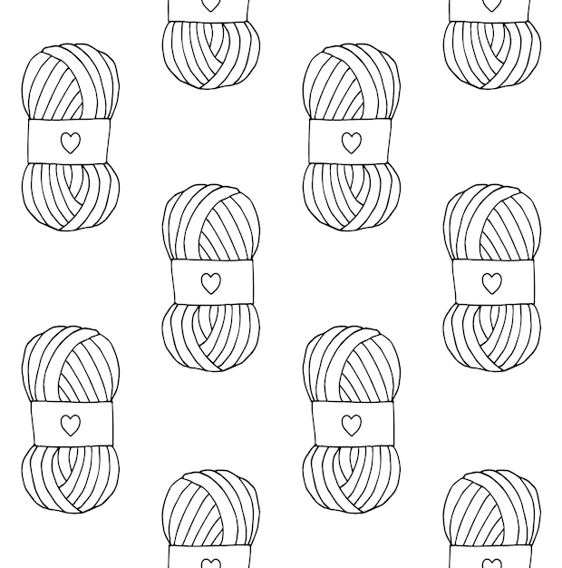 Seamless pattern of hand drawn knitting threads