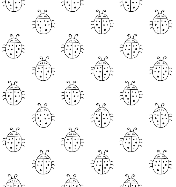 Seamless pattern of hand drawn ladybug