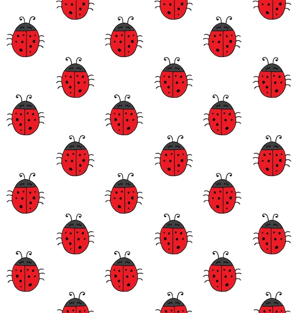 Seamless pattern of hand drawn ladybugs