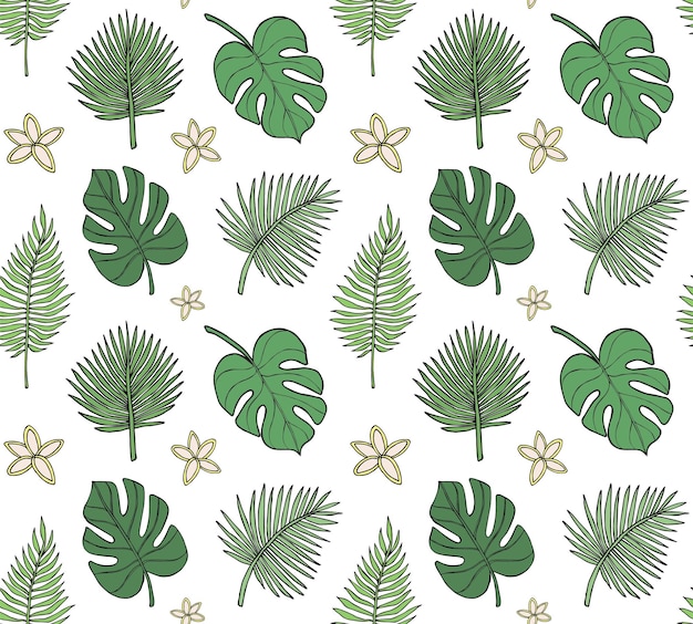 Seamless pattern of hand drawn leaves