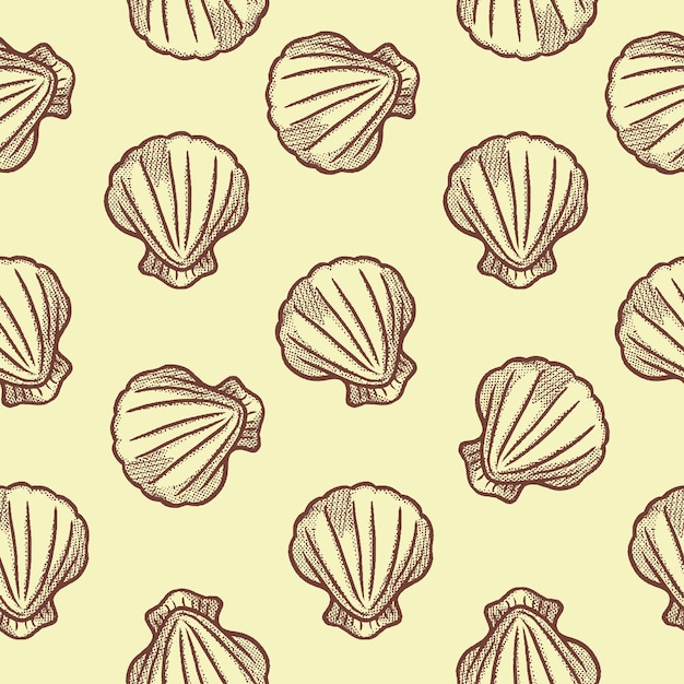 Vector seamless pattern hand drawn line art clam shell