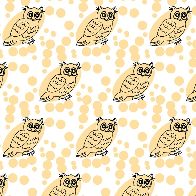 Vector seamless pattern hand drawn owl birds on a background of bubbles