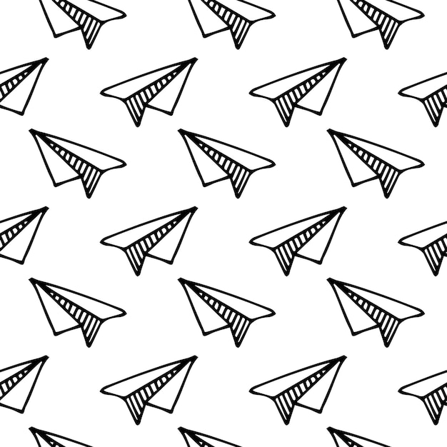 Seamless pattern hand drawn paper airplane. doodle black sketch. sign symbol. decoration element. isolated on white background. flat design. vector illustration.